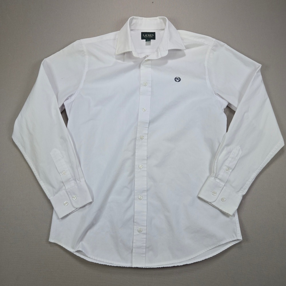 Lauren Ralph Lauren White Button Down Embroidered RL Logo Long Sleeve Size 20